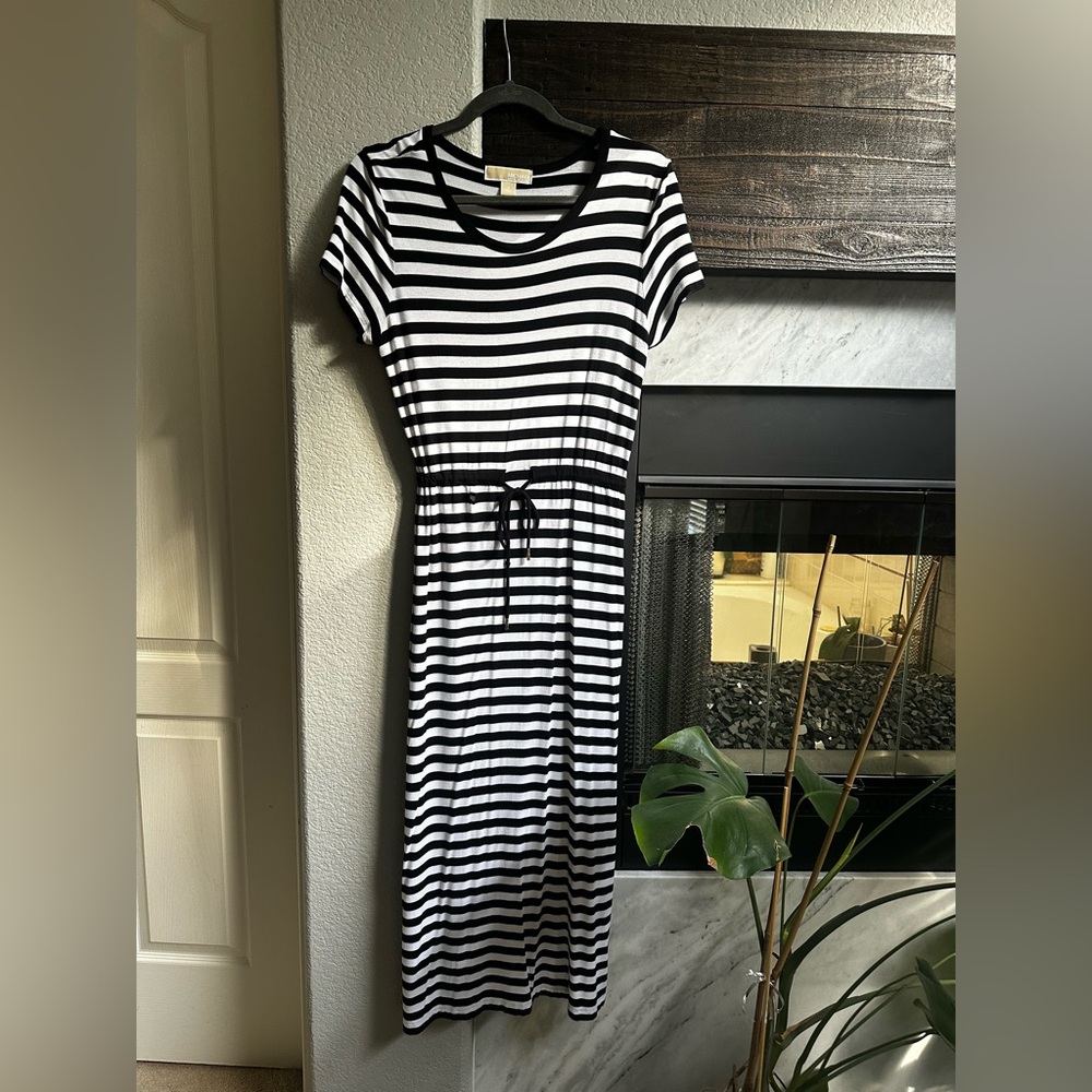 Michaels Black and White Striped Midi Dress